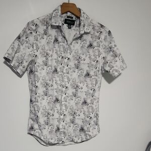 Kenneth Cole Men's Small Black and White Floral Button Down Shirt